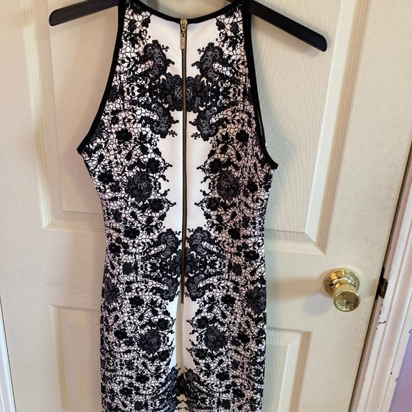 B Darlin Juniors Dress Bodycon Size 7/8 Black White Fake Lace - Picture 6 of 7